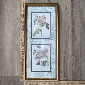 Framed Redouté Dual Still Watercolor Rose Artwork Print - Width 9” x Height 21”